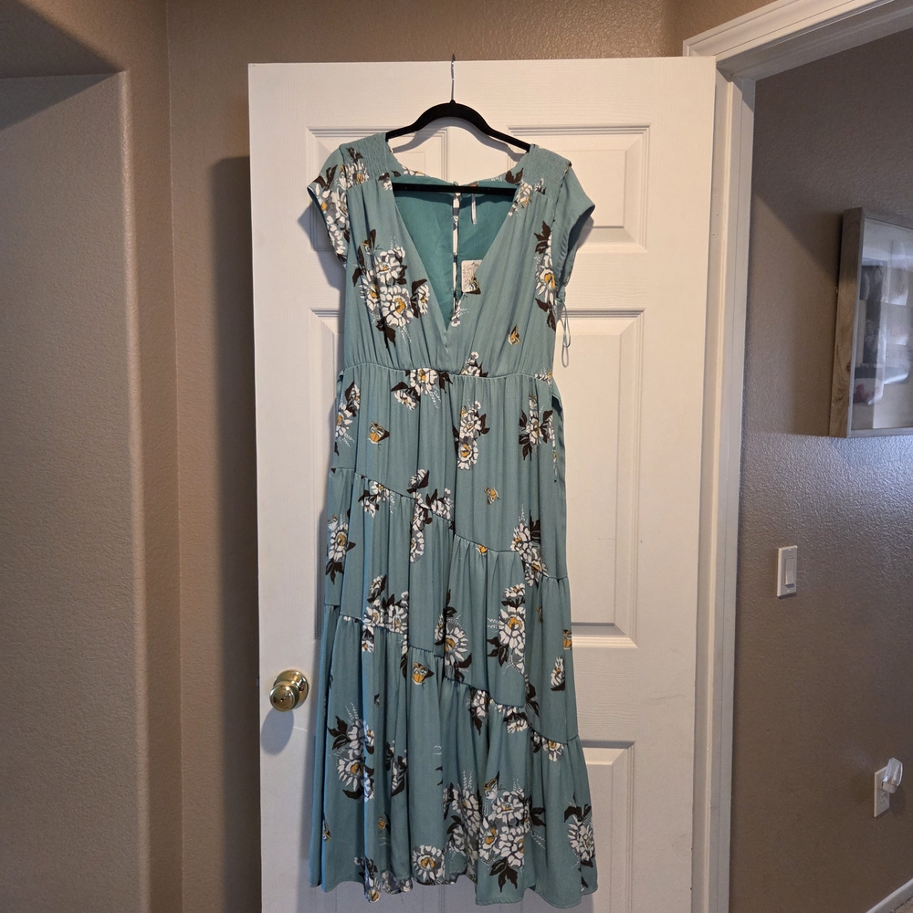 Free People Teal Floral Maxi Dress